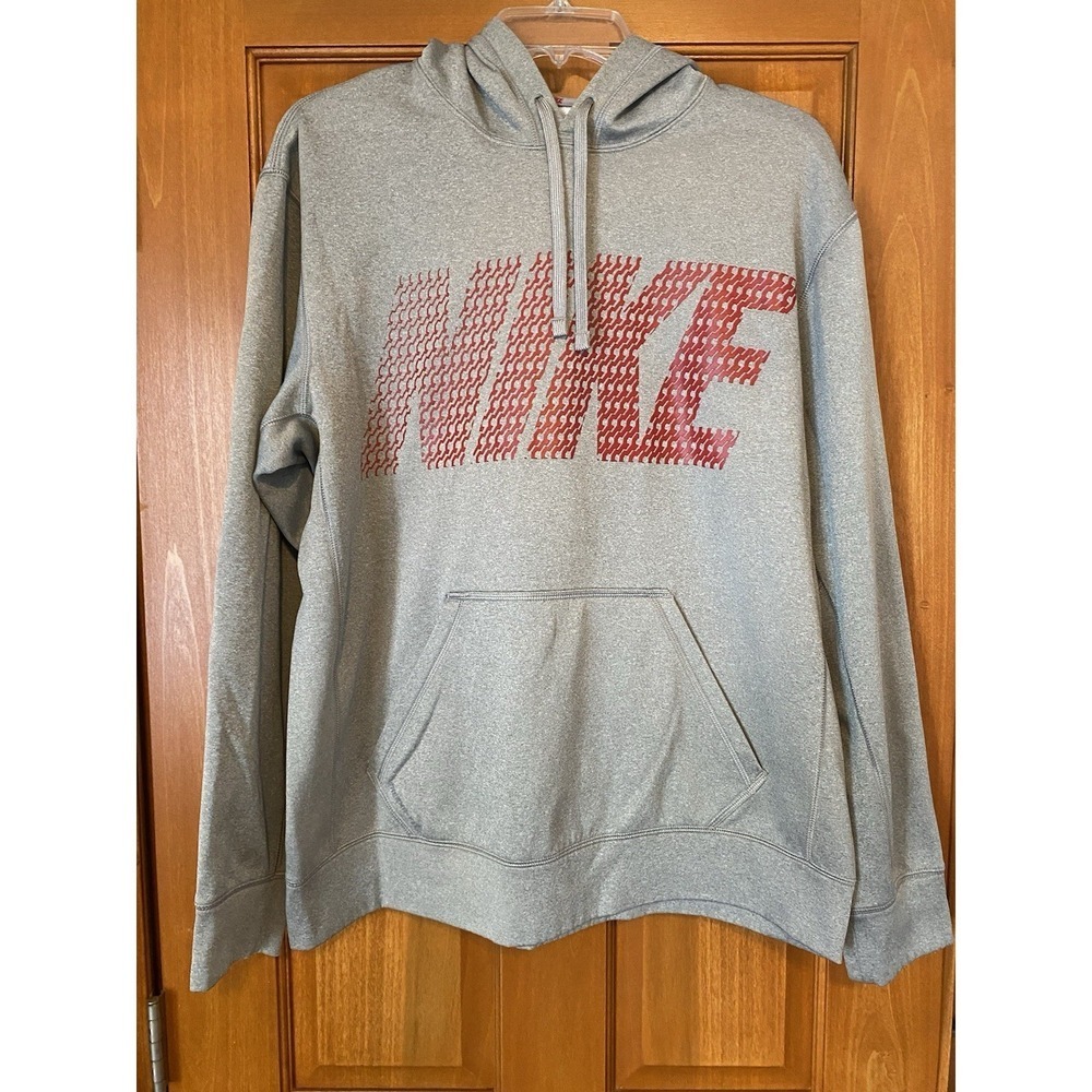 Nike Hoodie Men's Therma Fit Athletic Size Large Gray Sweatshirt Red Casual